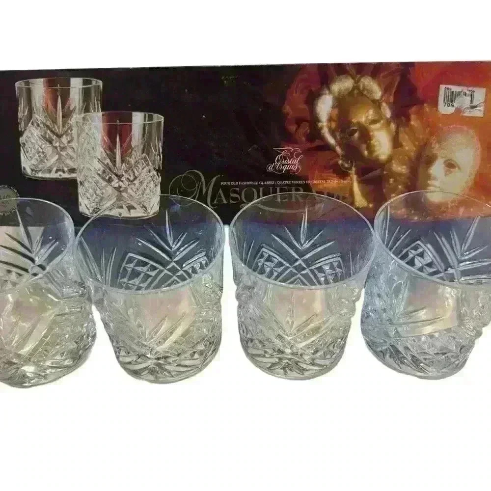 Sheryl  Weaver cristal d’arques masquerade old fashion glasses 1991 VTG set of 4